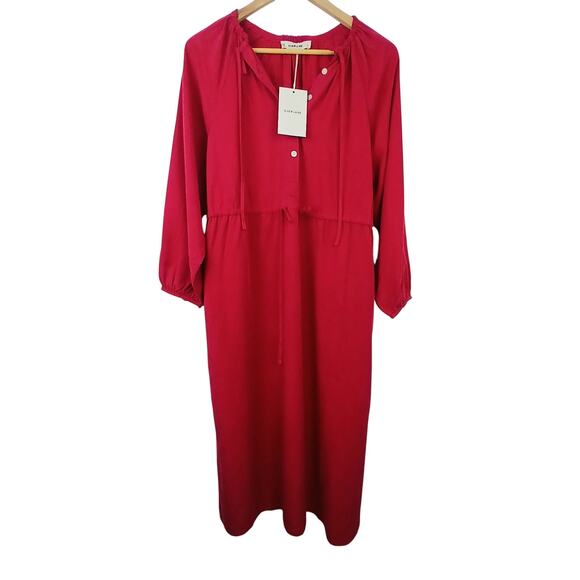 Everlane SZ XS The Tencel Gathered Maxi Dress in Red Currant Oversized Fit NWT - Picture 2 of 6